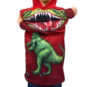 NWOT Mouth Man Red Raptor Dino Hoodie Shirt 14 XS